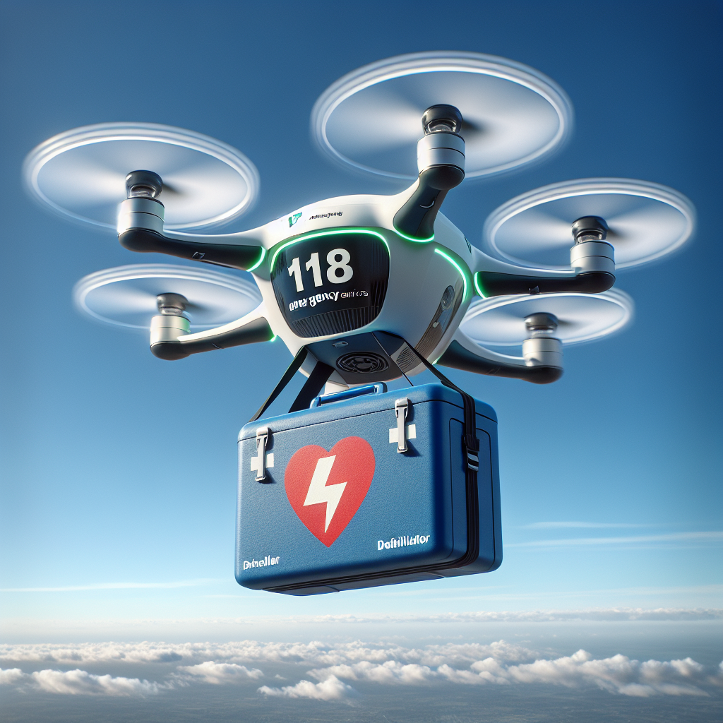 Il defibrillatore vola dal cielo con il drone del 118