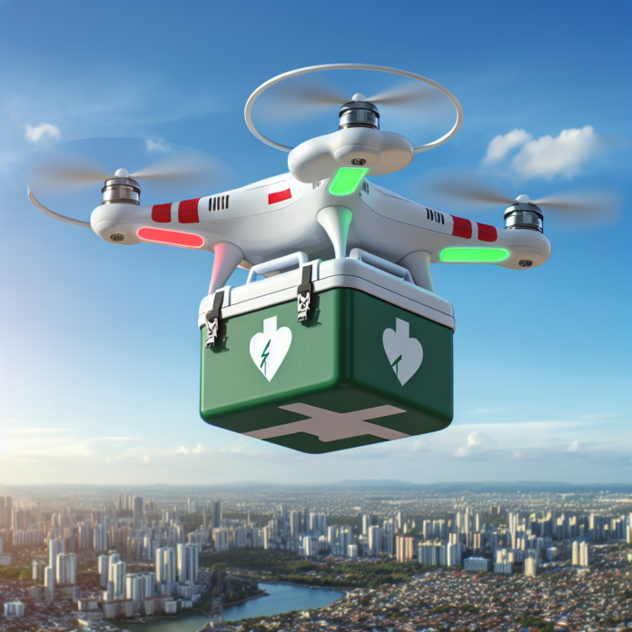 Il defibrillatore vola dal cielo con il drone del 118